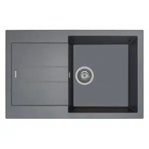 灰色厨房水槽，配有一体化碗碟下水器。